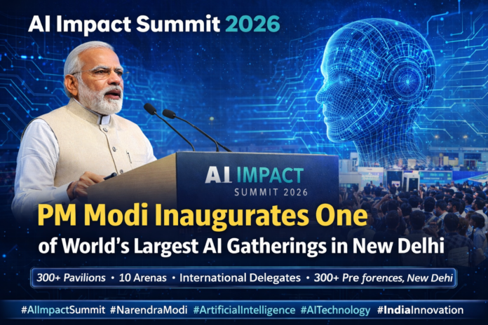 Prime Minister Narendra Modi inaugurates AI Impact Summit 2026 at Bharat Mandapam in New Delhi
