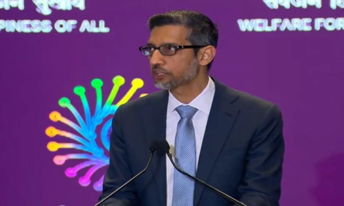 Sundar Pichai speaking at India AI Impact Summit 2026